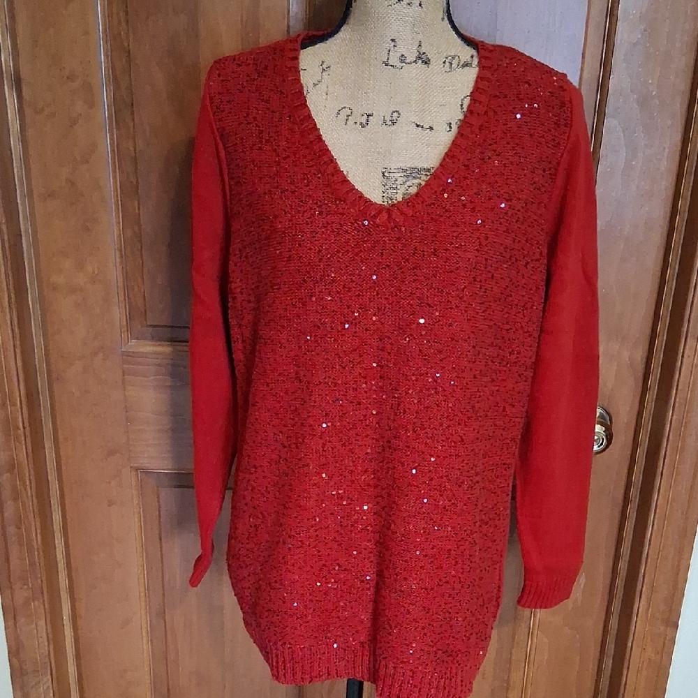 Denim &Co. Sequined Holiday Sweater, VGUC